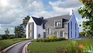 3D CGI Architeural Visualisation Detached House stone ireland country